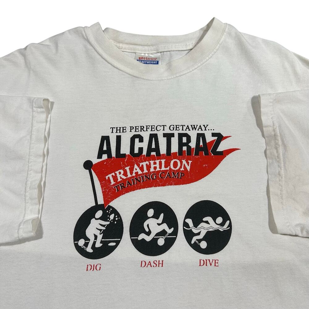 Vintage Alcatraz Triathlon T-Shirt Men’s XL Humor Tee Training Camp White